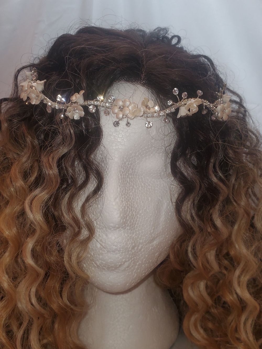 Delicate Floral & Rhinestone Headband - Cream